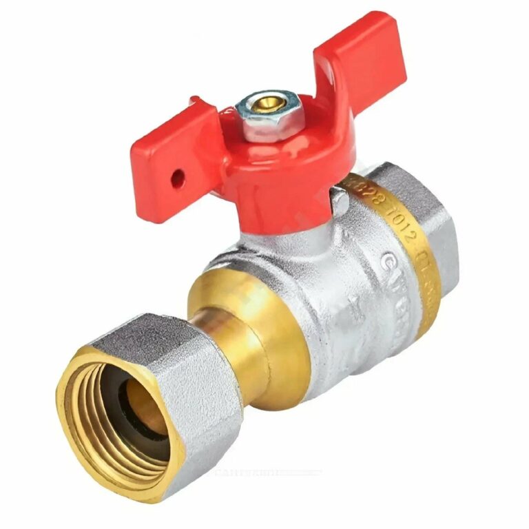 Кран шар Euro 3/4" г/накидная гайка баб красная Aquasfera 1022-02